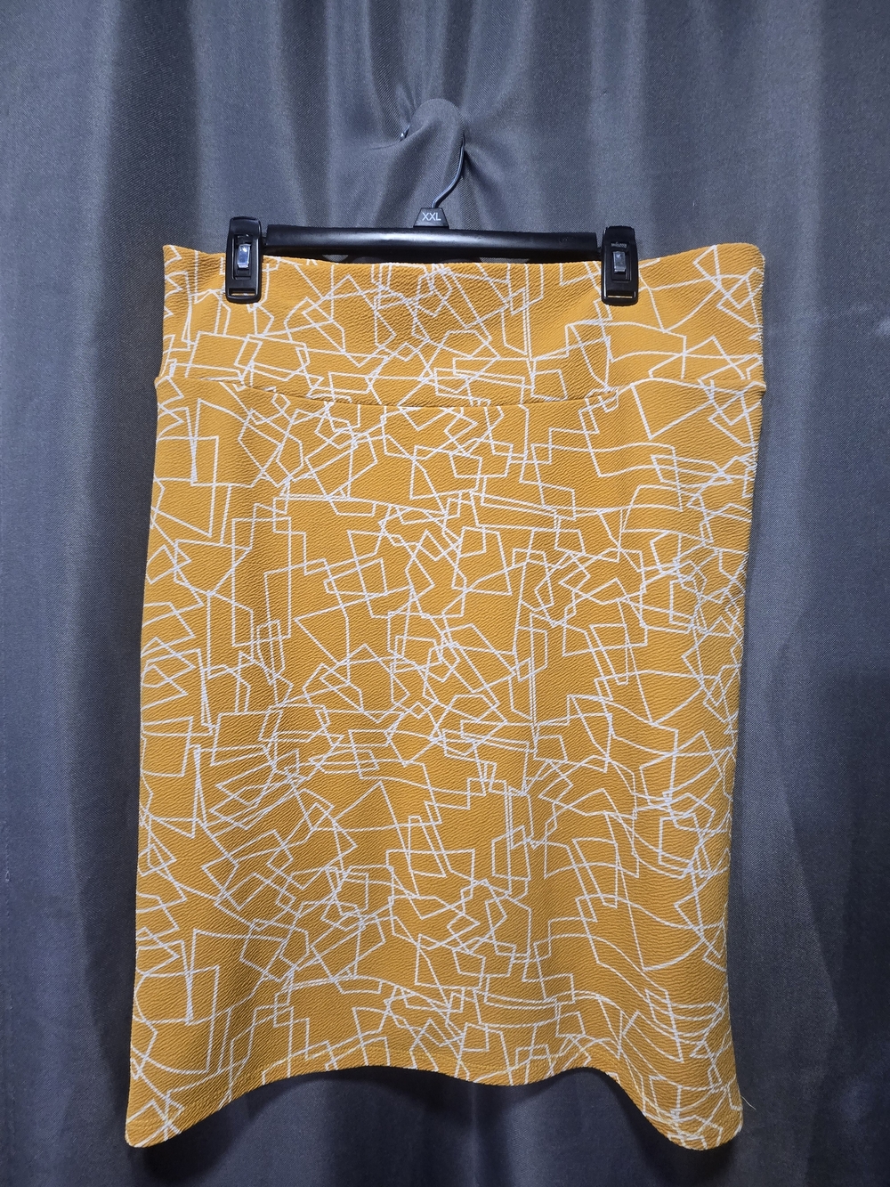LuLaRoe Mustard Yellow Pencil Skirt with White Geometric Print